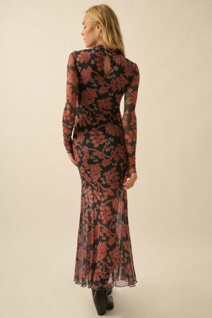 Molly Mesh Floral Thumbhole Long Sleeve Dress