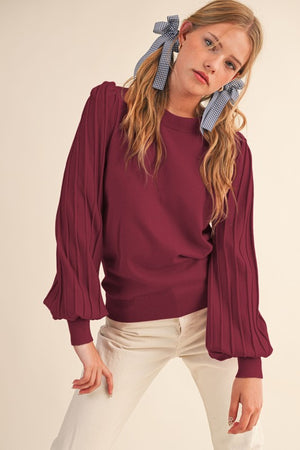 Whimsy Wine Bubble Sleeve Top Sweater