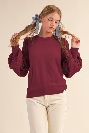 Whimsy Wine Bubble Sleeve Top Sweater