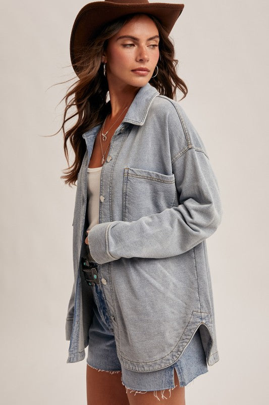 Nancy Knit oversized Denim Shirt (Stretchy Knit)