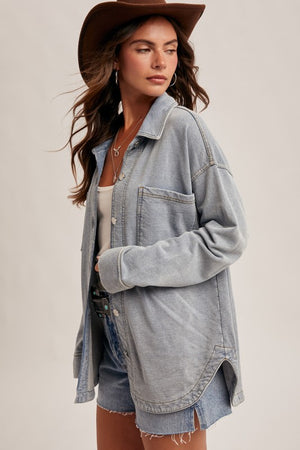 Nancy Knit oversized Denim Shirt (Stretchy Knit)