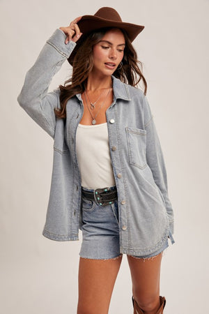 Nancy Knit oversized Denim Shirt (Stretchy Knit)