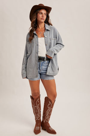 Nancy Knit oversized Denim Shirt (Stretchy Knit)