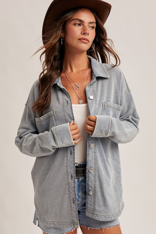 Nancy Knit oversized Denim Shirt (Stretchy Knit)