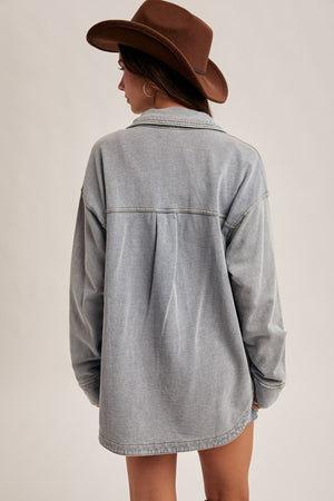 Nancy Knit oversized Denim Shirt (Stretchy Knit)