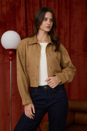 Finicky Faux Suede Button Up Jacket