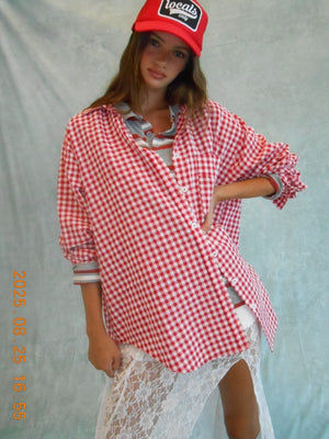 Husker Red Plaid button down Oversized (Pre-Order)