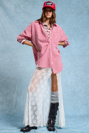 Husker Red Plaid button down Oversized (Pre-Order)