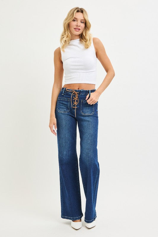 Finny Front Tie Wide Leg Jeans