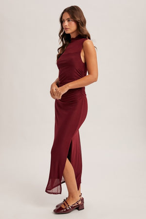 Don't Wine about it Mock Neck Sheer Stretchy Dress with side slit