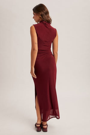 Don't Wine about it Mock Neck Sheer Stretchy Dress with side slit