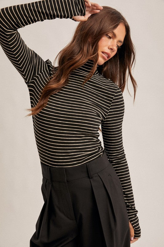 Stell Striped TurtleNeck Stretchy With THUMBHOLES!
