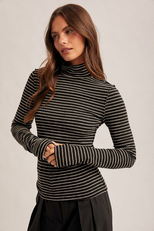 Stell Striped TurtleNeck Stretchy With THUMBHOLES!