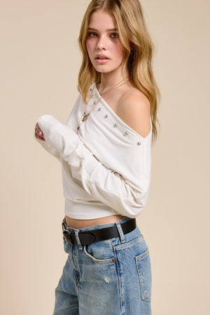 Mindy the Metal Studded Batwing Top (2 colors)