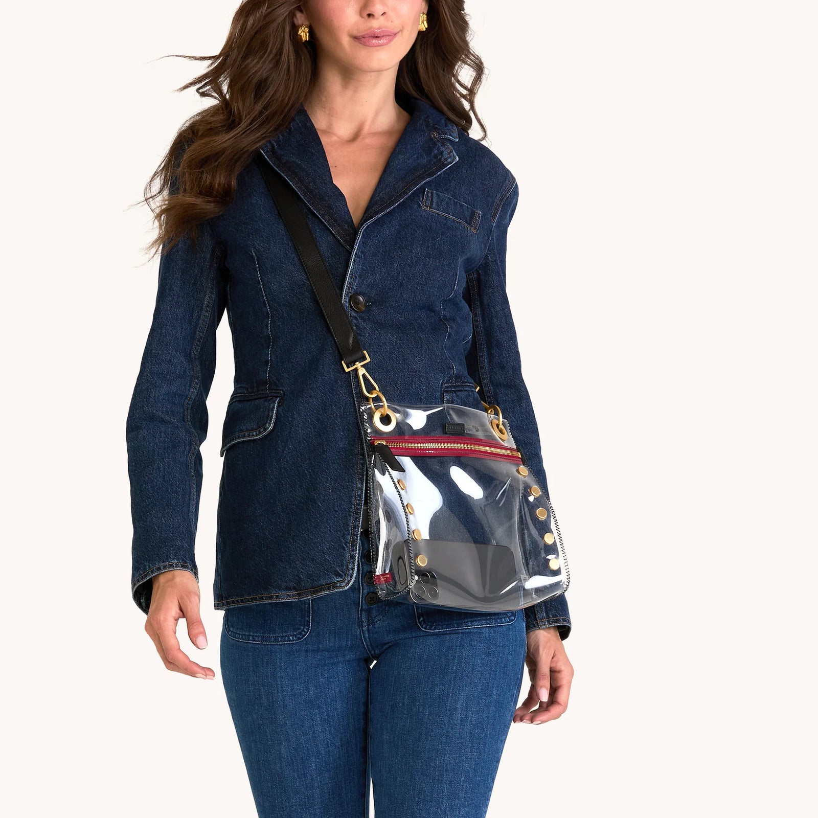 Hammitt Tony Clear Crossbody with red/gold