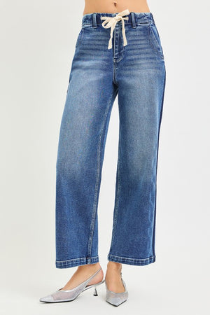 Remy Relaxed Side Stripe Elastic waist stretchy Cropped Denim Jeans