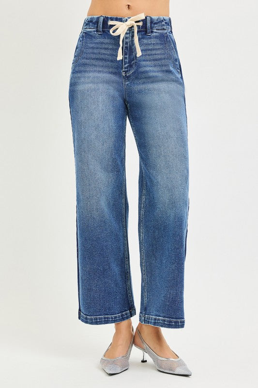 Remy Relaxed Side Stripe Elastic waist stretchy Cropped Denim Jeans