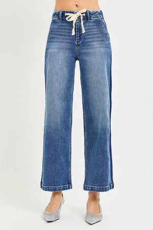 Remy Relaxed Side Stripe Elastic waist stretchy Cropped Denim Jeans