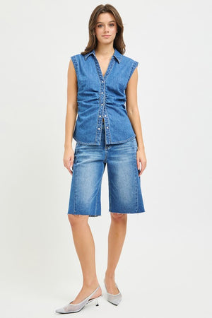 Shawna Shirring Sleeveless Denim Top (RESTOCK BEST SELLER)
