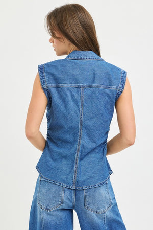 Shawna Shirring Sleeveless Denim Top (RESTOCK BEST SELLER)