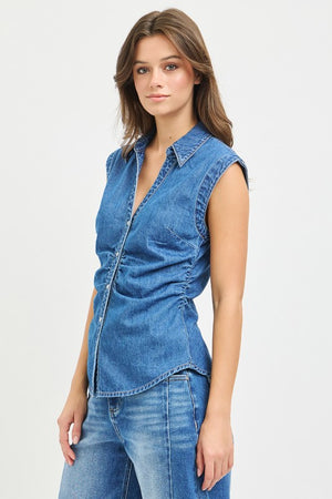 Shawna Shirring Sleeveless Denim Top (RESTOCK BEST SELLER)