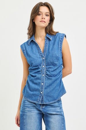Shawna Shirring Sleeveless Denim Top (RESTOCK BEST SELLER)