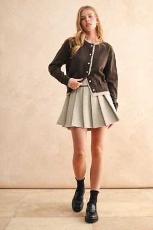 Cora in Contrast Button Up Cardigan