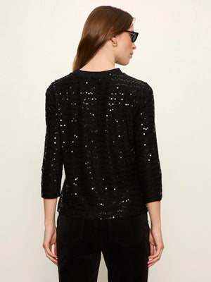 3/4 Sequin Mode Tee in Black with Mesh