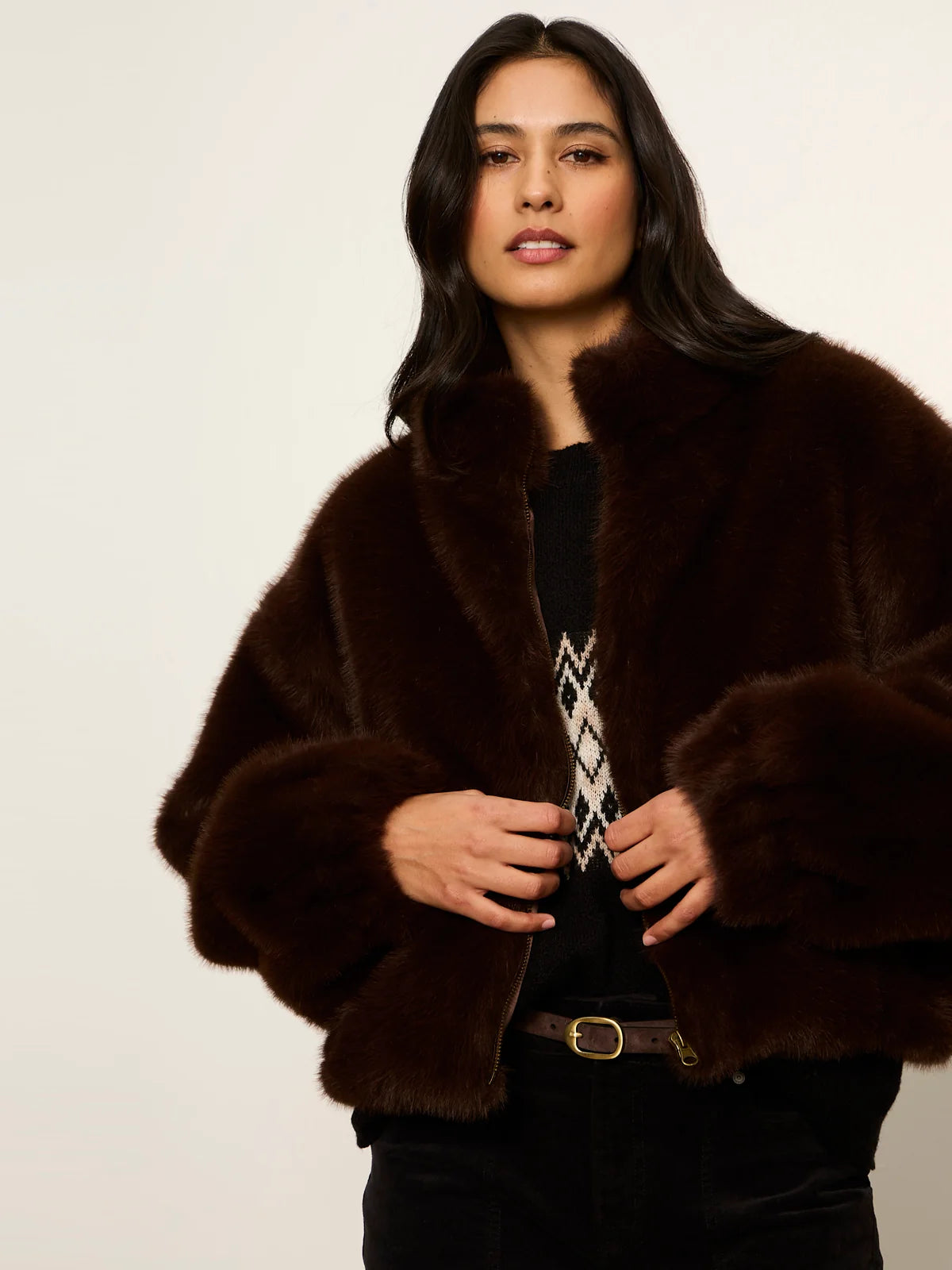 Everest Fur Bomber In Espresso