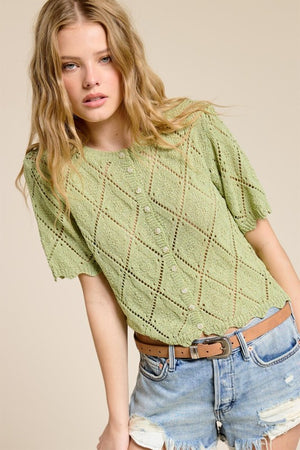 Basil Baby Short Sleeve Pointell Knit Cardigan