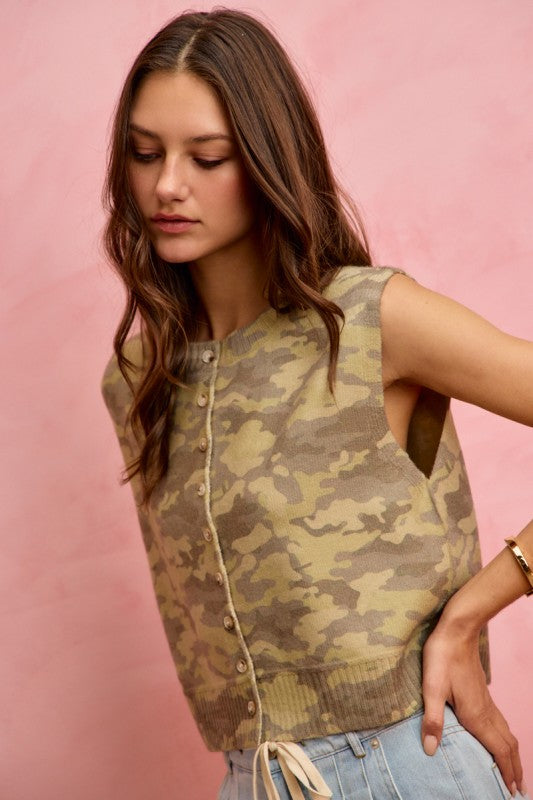 Christina Camo Button Up Sleeveless Vest