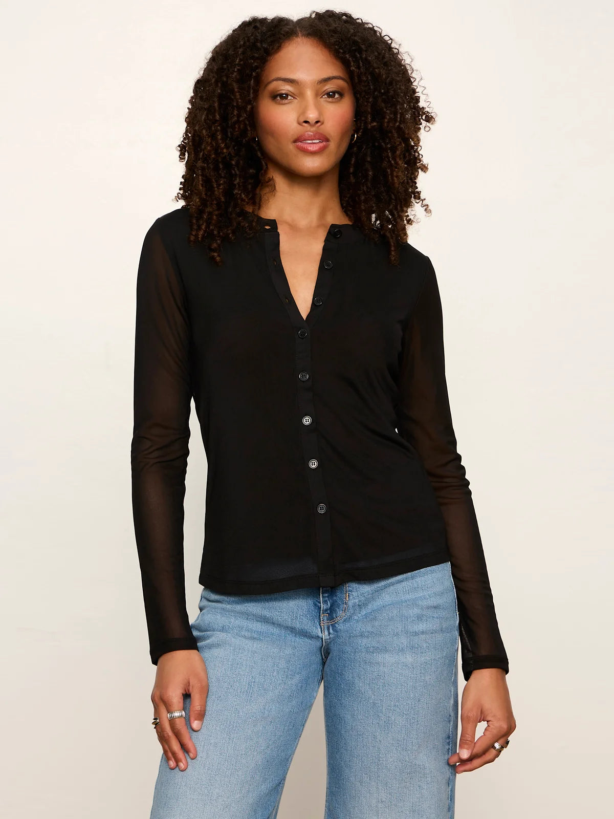 Mesh Long Sleeve Cardigan Black