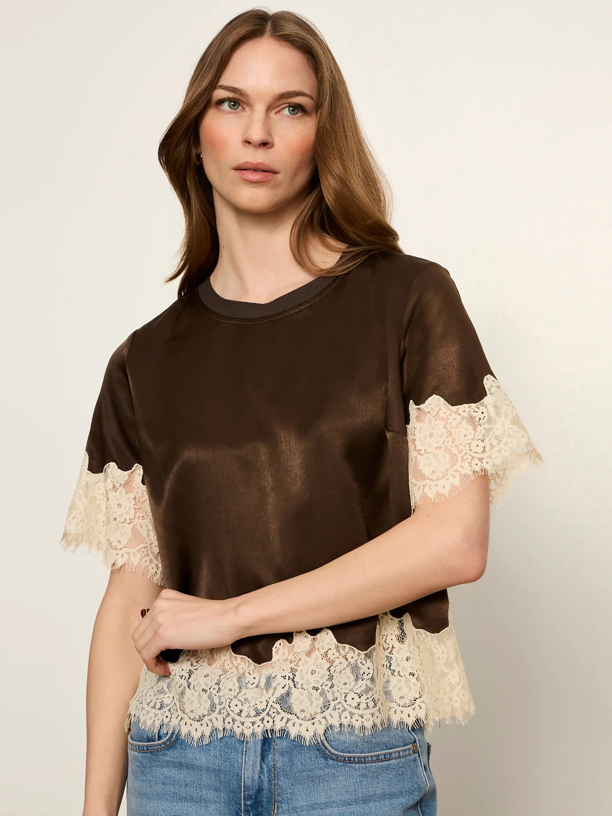 One of a Kind Satin Lace Top Espresso Martini