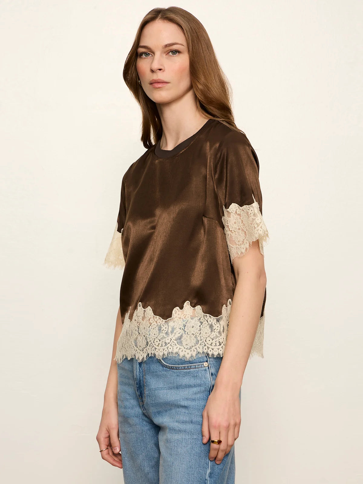 One of a Kind Satin Lace Top Espresso Martini