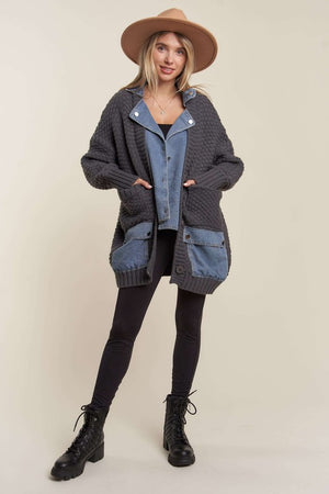 The Andrea Denim Combo Cardigan ONE SIZE