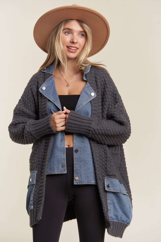 The Andrea Denim Combo Cardigan ONE SIZE