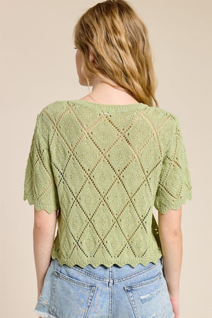 Basil Baby Short Sleeve Pointell Knit Cardigan