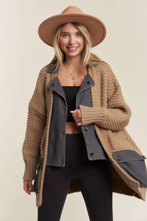 The Andrea Denim Combo Cardigan ONE SIZE