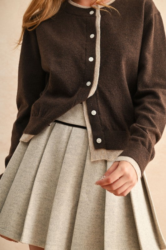 Cora in Contrast Button Up Cardigan