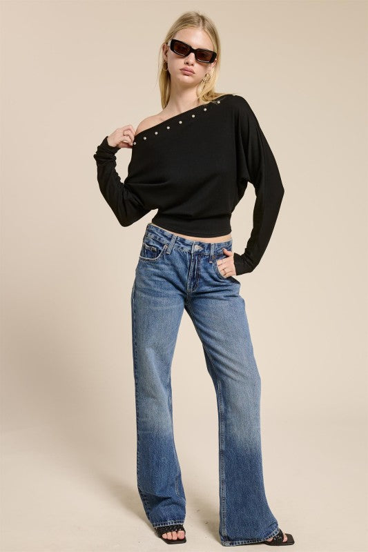 Mindy the Metal Studded Batwing Top (2 colors)