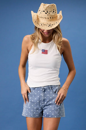 Emmy Embroidered and Beaded Tank Flag Tank Top (3 colors)