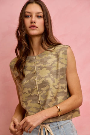 Christina Camo Button Up Sleeveless Vest