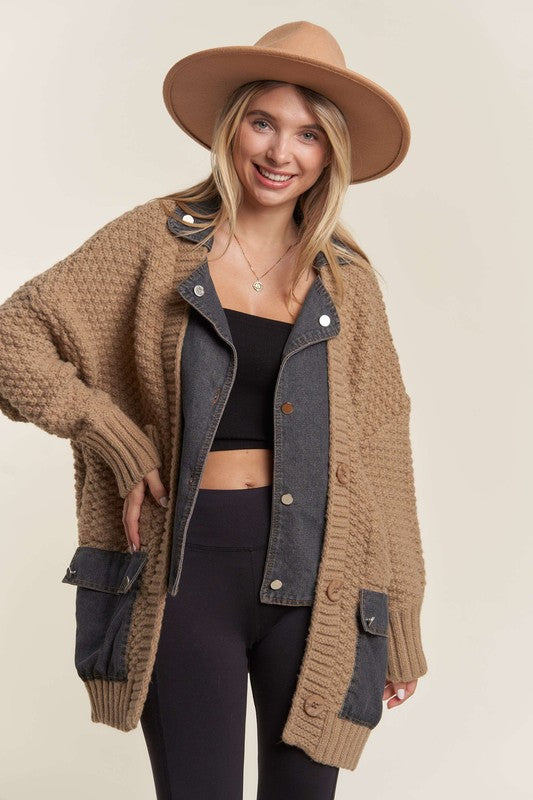 The Andrea Denim Combo Cardigan ONE SIZE