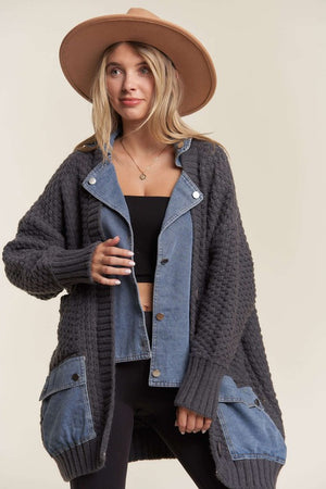 The Andrea Denim Combo Cardigan ONE SIZE