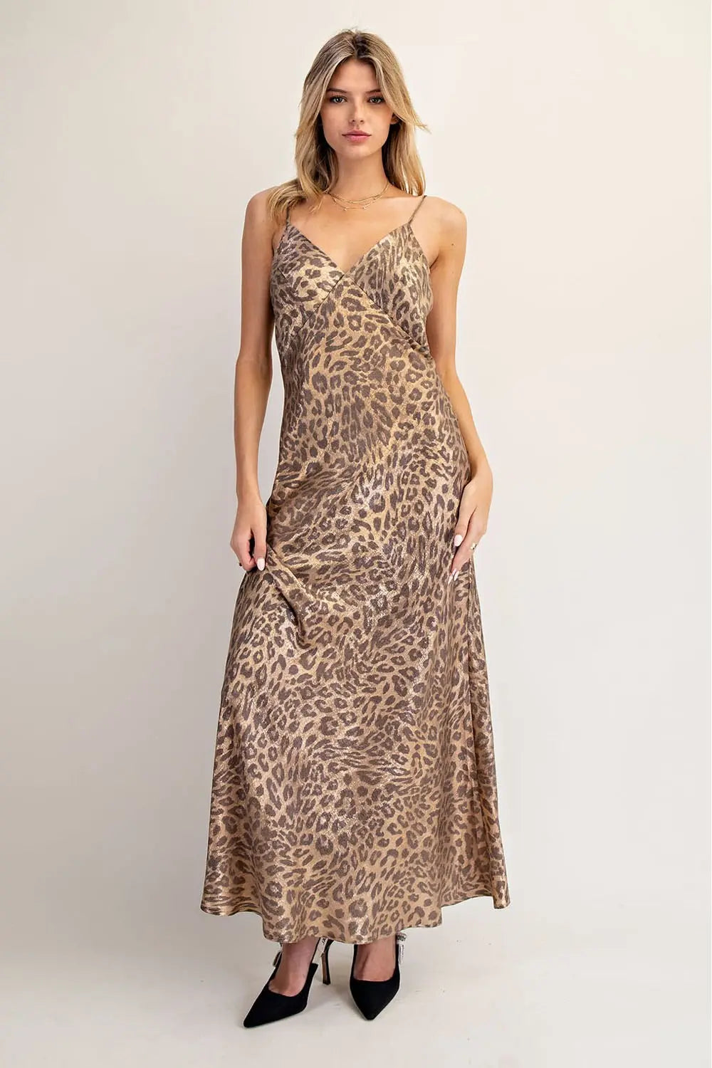 Gabrielle Gold Leopard Slip Dress (with stretch)