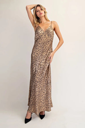 Gabrielle Gold Leopard Slip Dress (with stretch)