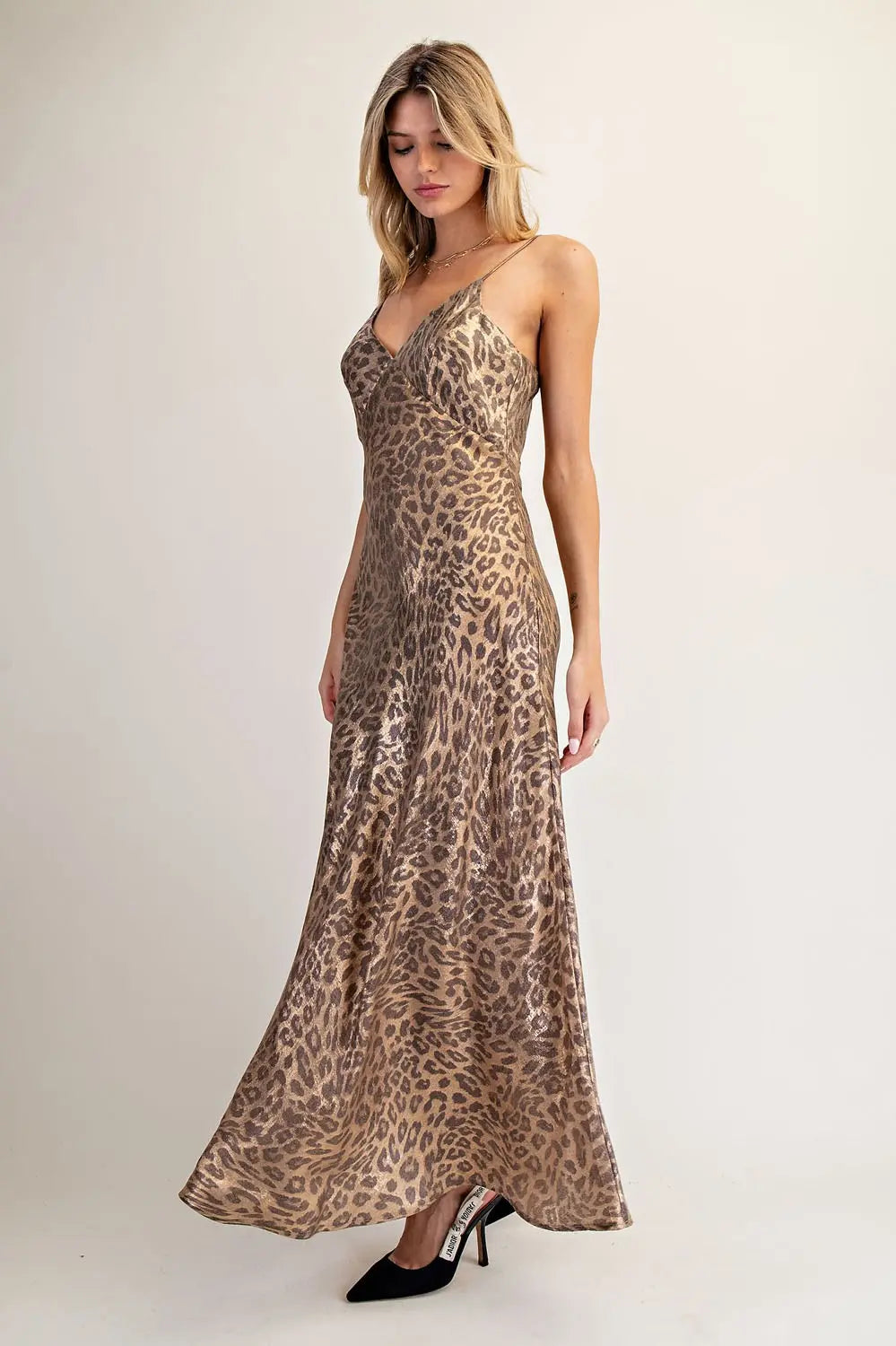 Gabrielle Gold Leopard Slip Dress (with stretch)