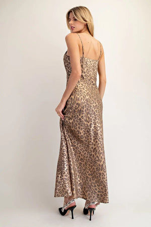 Gabrielle Gold Leopard Slip Dress (with stretch)