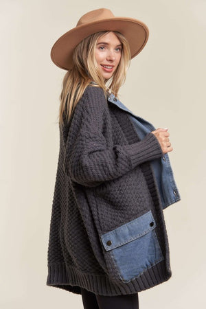 The Andrea Denim Combo Cardigan ONE SIZE