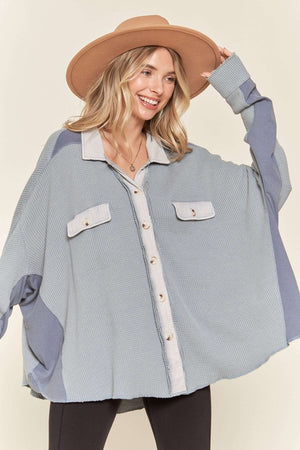 Penelope waffle knit denim colored button down